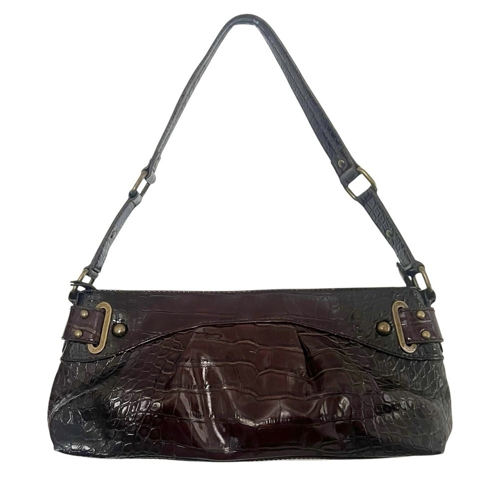 Worthington Womens Dark Brown Croc Embossed Shoulder Bag Handbag